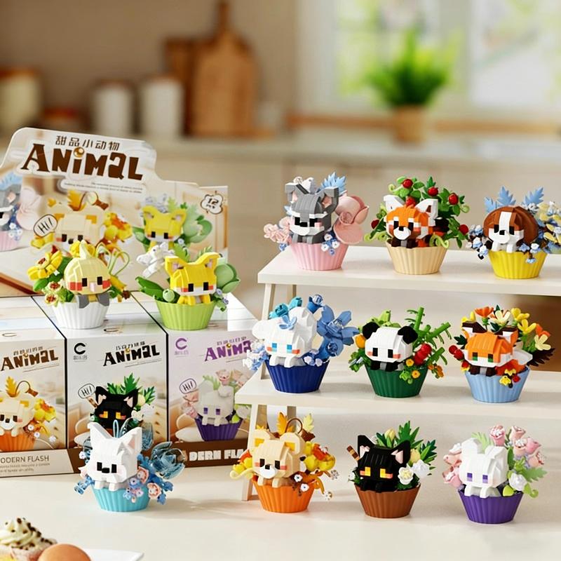 Kids Education Desk - Schattige dieren bouwsteentjes speelgoed mini potplanten