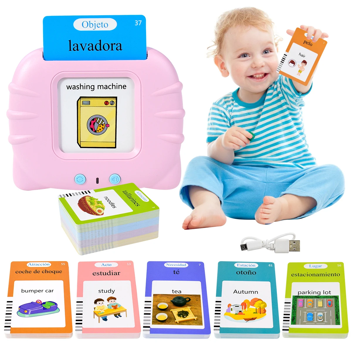 Kids Educational Games Learn English - Elektronische Spaanse cognitieve kaarten, kinderen praten