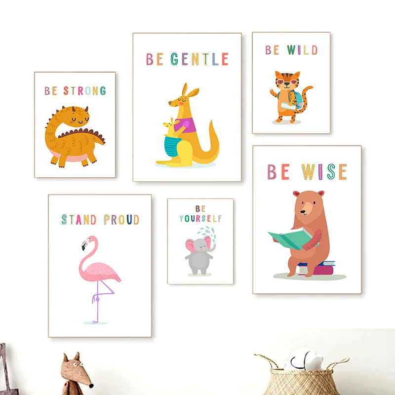 Kids Home Education - Canvas Print Muur Dieren Engelse Woordenschat