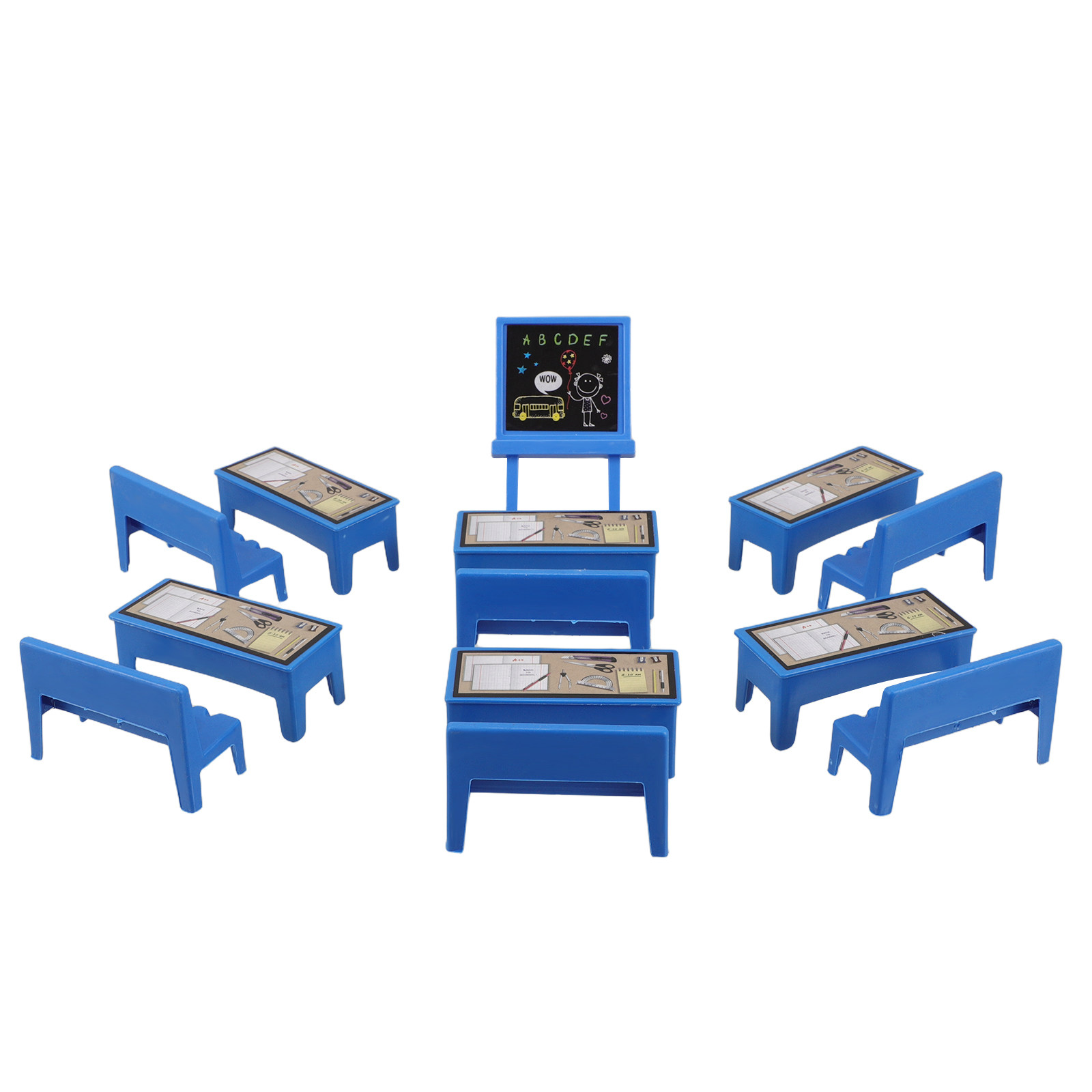Kids Education Desk - 13-delige mini-klaslokaalmeubelset, kinderbureau, -stoel, schoolbord, educatieve